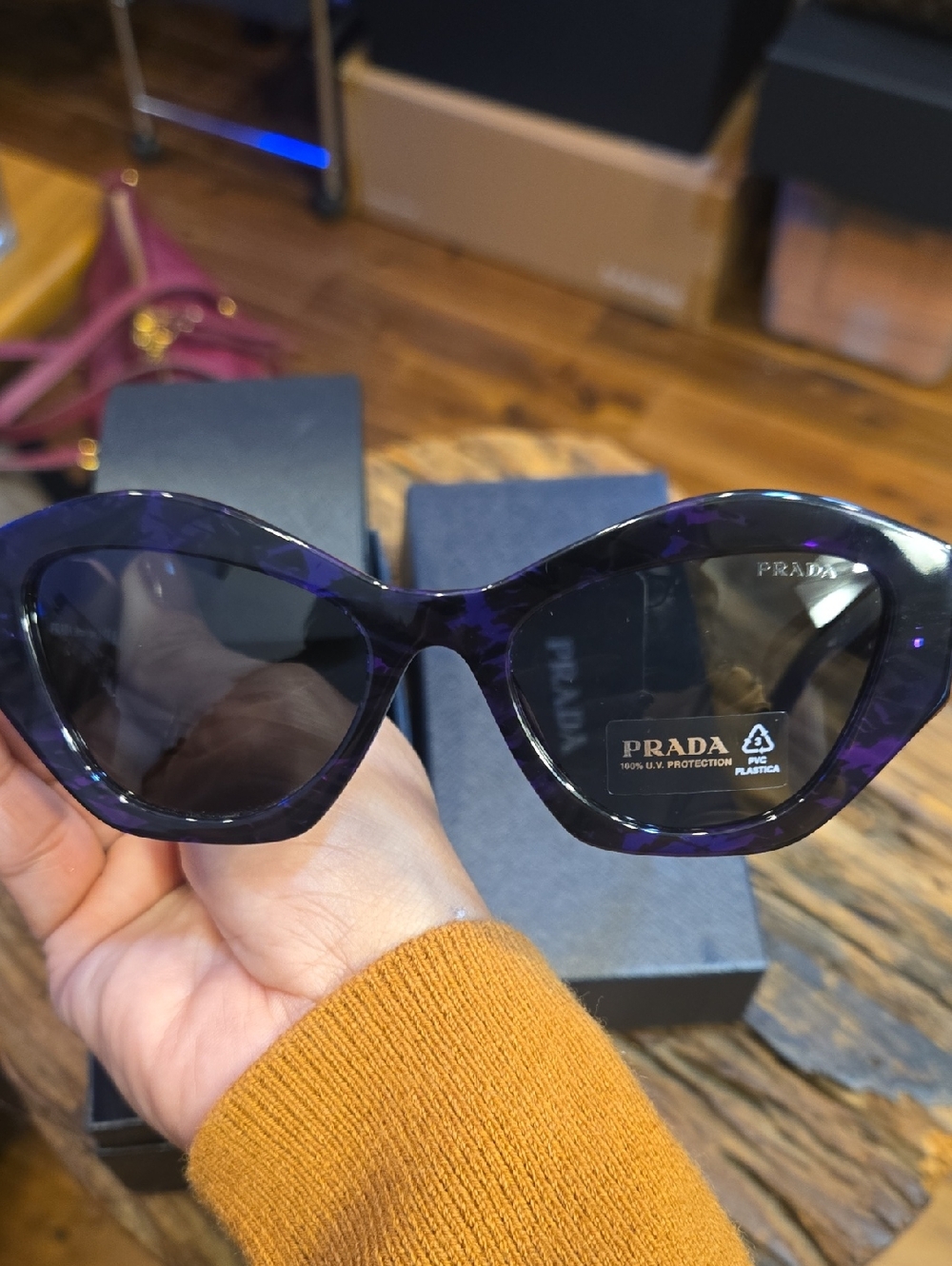 199 NWT - Prada PR 07YS 05V5S0 Cat Eye Acetate Abstract Purple Sunglasses - Picture 3 of 10